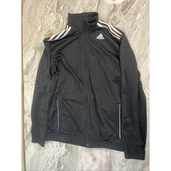 Adidas Black & White Striped Track Suit Jacket Zip Up Size Large - Picture 1 of 6